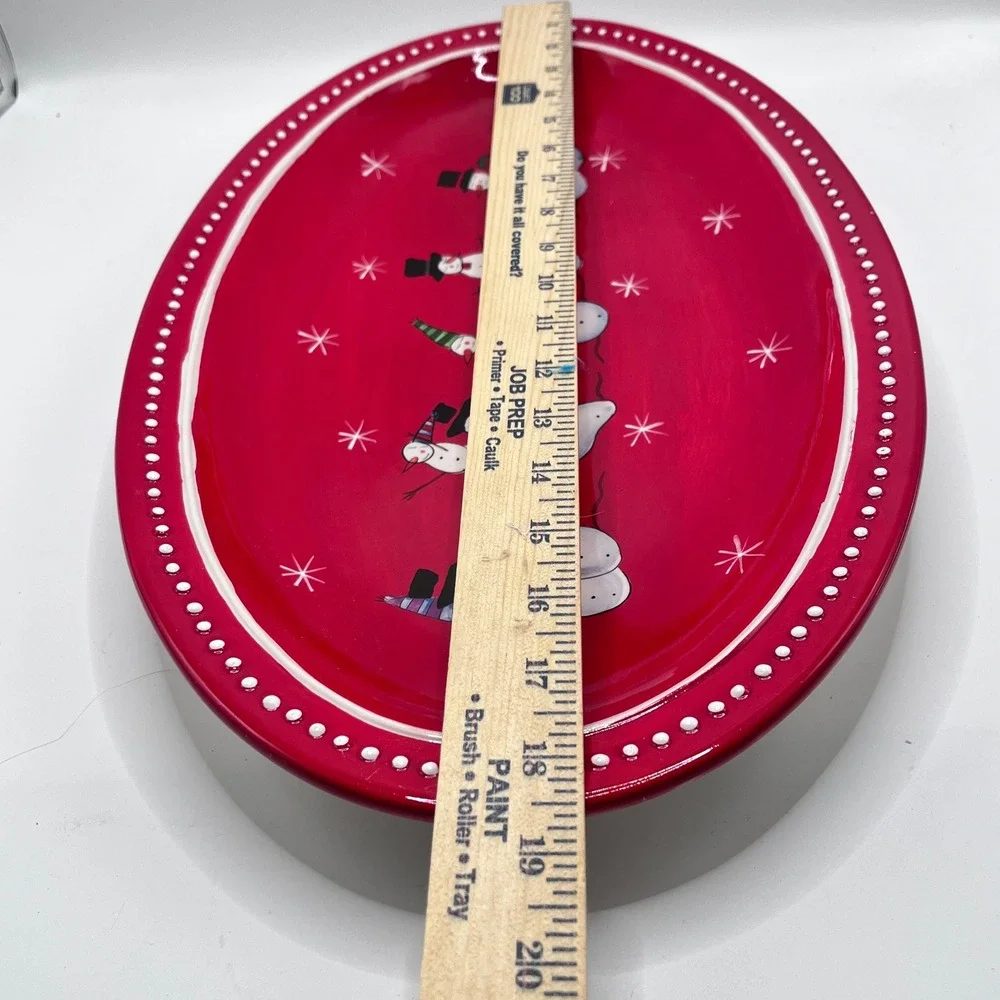 Foreside Red Snowman Ceramic Oval Serving Platter Holiday Christmas Dish 18 in